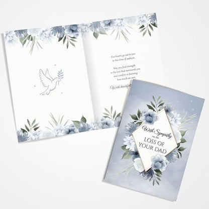 Sympathy Card for Loss of Dad Blue Floral Design with Printed Verse