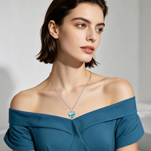 Eusense Tree of Life Necklace for Women Men Sterling Silver 925 Tree Urn Locket Cremation Jewelry Family Tree Pendant Gifts for Her Him Mom Dad Grandma Daughter - style: E-G-Tree of Life Necklace 12-Blue Topaz