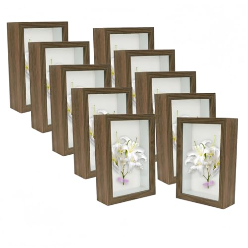 10 Pack 4x6 Shadow Box Frame，HD Glass Wooden Brown Hollow Photo Frame,Brown Frames for Flower Pressing, Seashell Display Box ,Pet Memorial Shadow Box ( 10pcs 4X6) - color: Brown, size: 4X6 10Pack