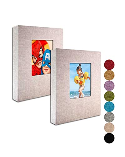 GPIRAL Small Photo Album 4x6 – Clear Pages, Linen Cover with Front Window, Pack of 2, Each Album Holds 52 Photos, Small Brag Book for 4x6 Pictures, Beige Fabric - color: Beige, size: 4x6"-2 PACK