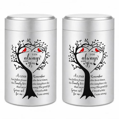 Set of 2 Small Urns for Human Ashes Keepsake, 3.62 Inch Mini Cremation Urns for Human Ashes, Memorial Funeral Sharing Keepsake Urns Set with Two Cardinal Birds, Silver