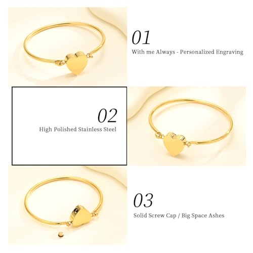 Oinsi Heart Urn Bracelet for Ashes, Cremation Jewelry Leather Bracelets for Men Women, Memorial Jewelry With Filling Kits - color: Gold