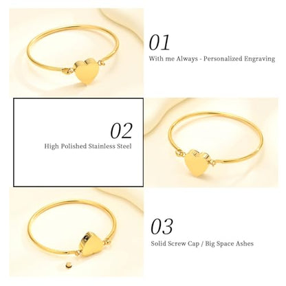 Oinsi Heart Urn Bracelet for Ashes, Cremation Jewelry Leather Bracelets for Men Women, Memorial Jewelry With Filling Kits - color: Gold