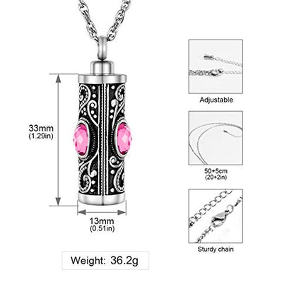 XIUDA Crystal Cremation Urn Necklace for Ashes Keepsake Stainless Steel Memorial Pendant with Flower - color: Pink