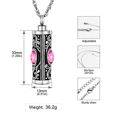 XIUDA Crystal Cremation Urn Necklace for Ashes Keepsake Stainless Steel Memorial Pendant with Flower - color: Pink