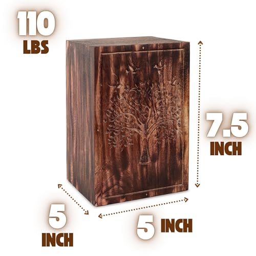 Hashcart Tree of Life Wooden Cremation Urn, Human Ashes 110 Lbs | Solid Wood, Handcarved, Adult Male Female, Mom Dad, Sympathy Gift, Burial Display
