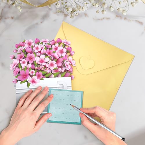 Pop Up Flowers Bouquet Birthday Card for Women | Romantic Gifts for Women, 3D Box Greeting Card with Cherry Blossom Bouquet in Watering Can for Anniversary, Valentine's Day - color: Cherry Blossom Watering Can