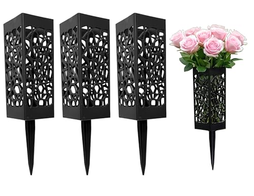 Cemetery Vase, Memorial Floral Vases, Headstones Flower Holder, Graveyard Vase, Flower Pots for Outdoor Plants, Decorative Plastic Containers (Set of 3, Black) - color: Black