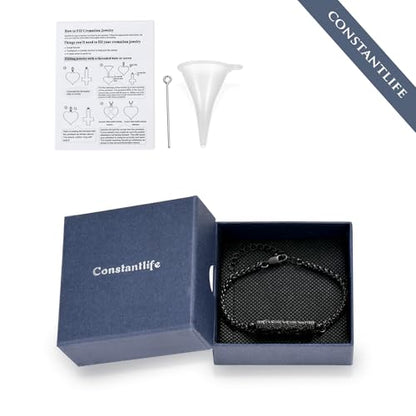 constantlife Cremation Bracelet for Ashes for Women Stainless Steel Sunflower Cylinder Urn Adjustable Link Bangle Memorial Jewelry Loved Ones Ashes Holder Keepsake - color: Black