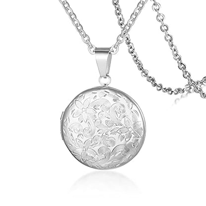 2 Pcs Locket Necklace that Holds Pictures Stainless Steel Locket Pendant Necklace Memory Photo Pendant Necklace for Women Girls - color: Round