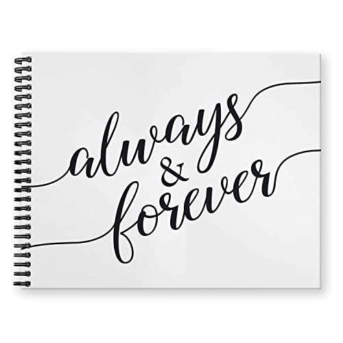 Canopy Street Hardcover Always and Forever Wedding Guestbook / 120 Lined Guest Signature Pages Inside / 8.5" x 11" Landscape Lay Flat Anniversary Guest Book/Black Metal Spiral Binding - color: Always and Forever