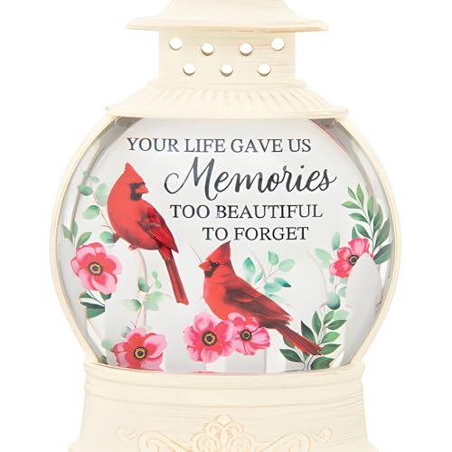 The Bridge Collection - "Memories LED Glitter Lantern with Cardinals and Floral Design - Rememberance Home Accent Light - Bereavement Gift for Lost Loved One