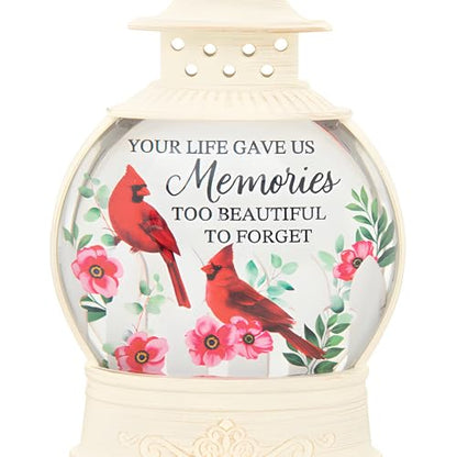 The Bridge Collection - "Memories LED Glitter Lantern with Cardinals and Floral Design - Rememberance Home Accent Light - Bereavement Gift for Lost Loved One