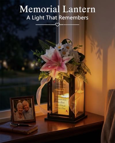 Sympathy Lantern with Flower, Memorial Gift for Loss of Mother Father, Funeral Remembrance Gift for Grieving Family - color: Cardinal/Black