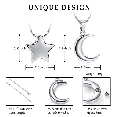 memorial jewelry Small Star Charm Cremation Urn Pendant Ashes Memorial Necklace for Woman Free Filling Kits Include - color: 2PC-Sliver