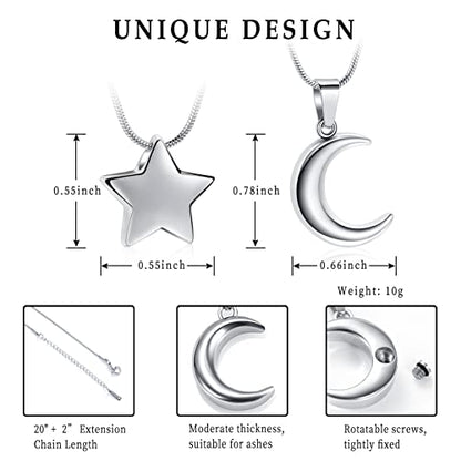 memorial jewelry Small Star Charm Cremation Urn Pendant Ashes Memorial Necklace for Woman Free Filling Kits Include - color: 2PC-Sliver