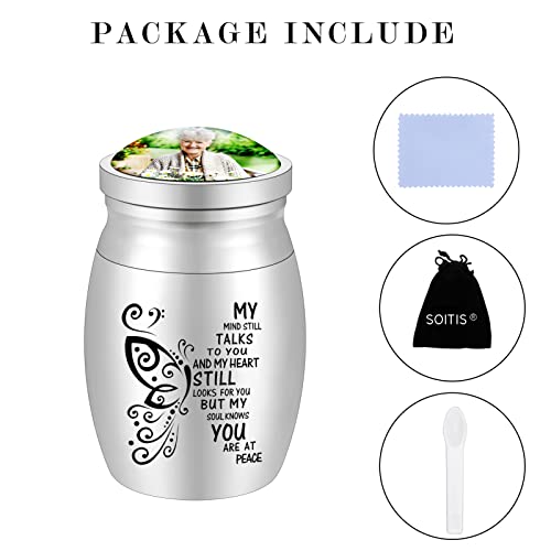 Personalized Photo 1.57 Inches Small Keepsake Urn for Human Ashes - Butterfly Mini Urn Stainless Steel Ashes Holder - size: 1.57Inch Photo-Custom