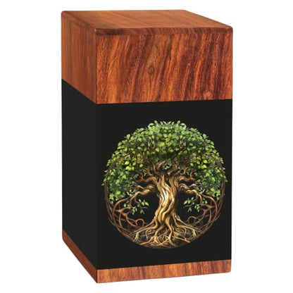 Cremation Urns for Human Ashes Adult Male Female, Wooden Tree of Life Urns for Ashes Men Women, Pets Cat Dog Urn, Large Burial Funeral Urns for Ashes, Holds Up to 250 Lbs, Full Size with Velvet Bag - size: X Large - 250 Cu/In