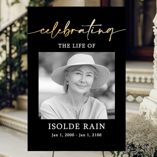 Custom Funeral Welcome Sign with Photo, Personalized Celebration of Life Sign, In Loving Memory Memorial Sign, Minimal Funeral Welcome Poster, Celebration of Life Decor Black and Gold Theme - color: Memorial 3