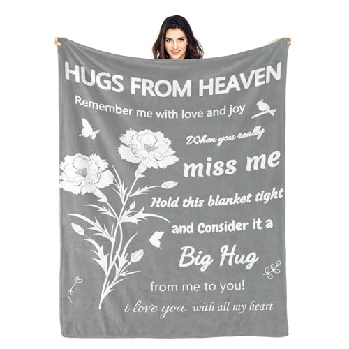 Memorial Blanket, Sympathy Blanket for Loss of Loved One, Hug from Heaven Gifts, Best Bereavement or Condolences Gifts Idea, In Memory of Dad Mom Grandma Grandpa Husband Wife Friend Pet, 60"x50" Gray - color: Gray