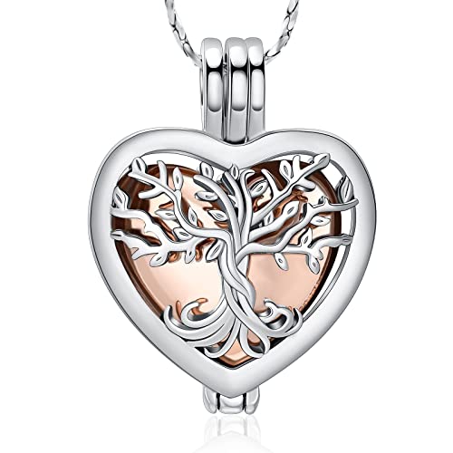 Imrsanl Cremation Jewelry for Ashes - Lotus Flower Ashes Pendant Necklace with Mini Keepsake Urn Memorial Ash Jewelry - color: Tree-Rose Gold