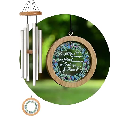 Wind Chimes for Outside, Wind Chimes Outdoor Clearance, Deep Tone Outdoors, Wreath of Leaves Wind Chime, Memorial, Sympathy Gift, Patio, Porch, Home Décor, Modern, Acrylic Art, Silver (34" Wreath) - size: 34" Wreath