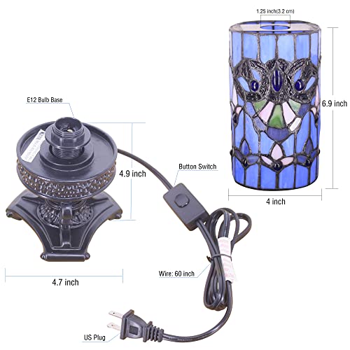Small Tiffany Table Lamp Mini Stained Glass Desk LampBlue Baroque Style