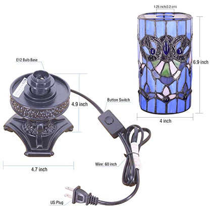 Small Tiffany Table Lamp Mini Stained Glass Desk LampBlue Baroque Style