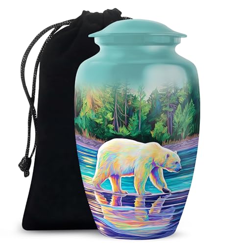 Polar Bear Aurora Borealis Large Urns for Human Ashes Adult Female - Northern Lights Cremation Funeral Urns for Adult Ashes Women - Burial Urn for Human Men - Unique Urn for Male (10 Inch) - color: Urns for Human Ashes Adult Man, size: 10 INCH