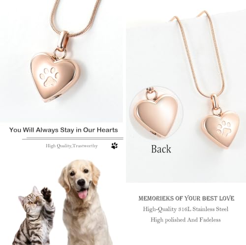 zeqingjw Pet Cremation Jewelry for Ashes Pendant Paw Print Pet Heart Urn Necklace Memorial Keepsake Jewelry for Pet/Dog's/Cat's Ashes - color: Heart-Rose Gold