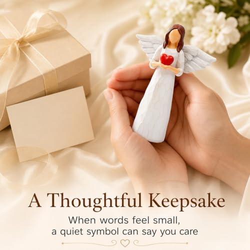 Sympathy Gifts for Loss of Loved One - 6.9" Angel Sympathy Gift, Memorial Gift for Loss of Dad Mom Grandmother, Angel Figurine for Bereavement Remembrance Gifts, Angel Statue Holding a Heart - style: Sympathy Figurine