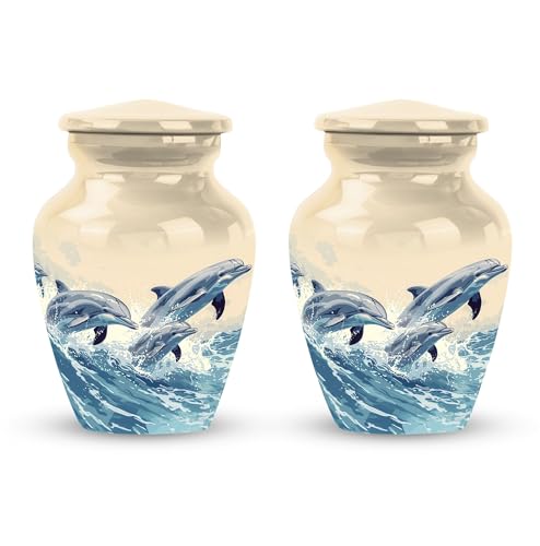Dolphin Urn for Human Ashes - Small Keepsake Cremation Urn for Adult Male/Dad (3 Inch, 2 Pieces) - size: #3 (Set of 2)