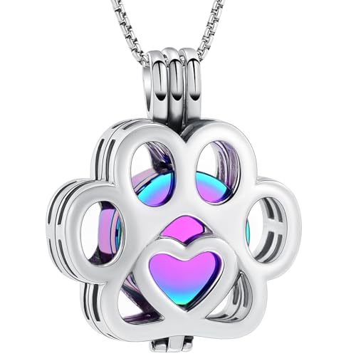 Oinsi Pet Cremation Jewelry For Ashes For Dog/Cat Paw Stainless Steel Memorial Locket Urn Necklace Inside Mini Case Keepsake Cremation Jewelry Women Men - color: Silver-Colorful
