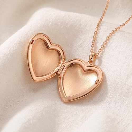 Heart Locket Necklace for Women Butterfly Necklace Holds Pictures Memorial Jewelry Birthday Mother's Day for Women - color: Rose Gold