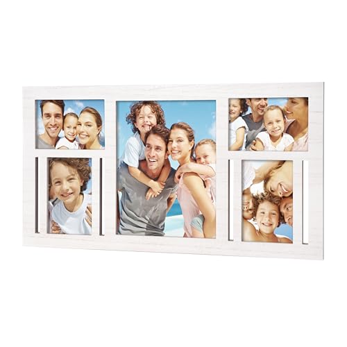 Collage Picture Frame for Wall – White Multi Photo Frame Holds 8x10 and 4x6 - color: White, size: 5 Opening-Mixed