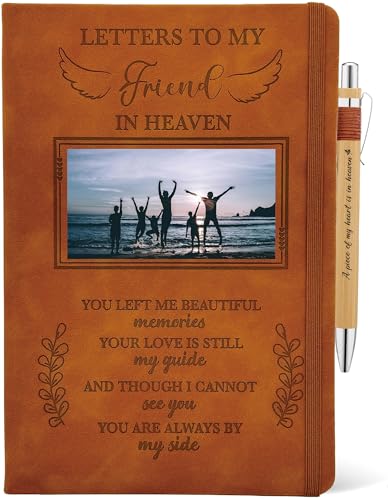Friend Grieving Gift, Sympathy Condolence Remembrance Memorial Gifts | Letters To My Friend In Heaven Faux Leather Journal Window Cover 200 Pages A5 Lined for Someone Who Loss of Friends - style: Friend