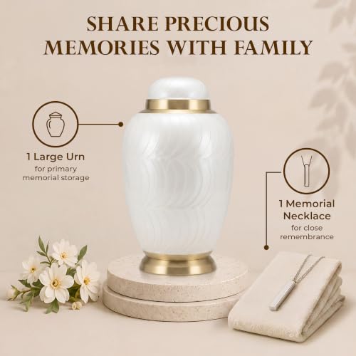 Personalized Dometop White Cremation Urns for Human Ashes Adult Set of 2 - color: Dometop White Single Urn - Custom
