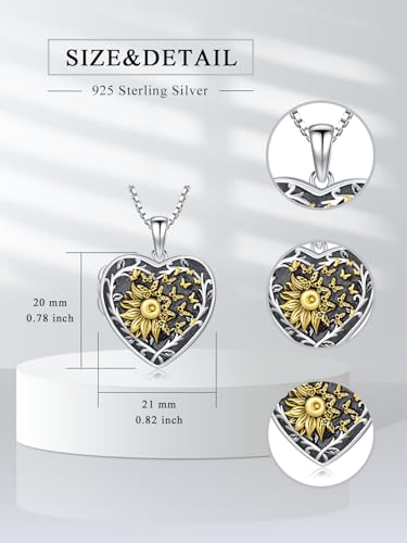 Dorunmo Locket Necklace 925 Sterling Silver Pictures Photo Keep Someone Near to You Custom Lockets Mother's Day Jewelry Personalized Photo Locket Gifts - color: L-Sunflower Butterfly, style: Locket Only