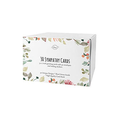 Dessie 30 Unique Sympathy Cards With Greetings Inside. 30 Different, Large Greeting Cards With Envelopes and Matching Sealing Stickers. Includes Sturdy Storage Box.