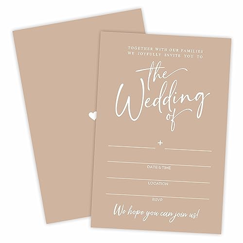 TPYEN Wedding Invitations - Minimalism Brown - 25 Wedding Invites With Envelopes, Double-Sided Fill In Style Invites For Mr & Mrs, Party Favor And Supplies - A07 - color: Minimalism Brown