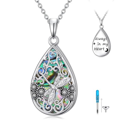 WINNICACA Urn Necklaces for Ashes 925 Sterling Silver Butterfly Hummingbird Dragonfly Teardrop Ash Necklace Cremation Jewelry Urn Pendants for Women Memorial Gifts for Birthday Christmas Funeral - style: 2-Dragonfly Urn Necklace