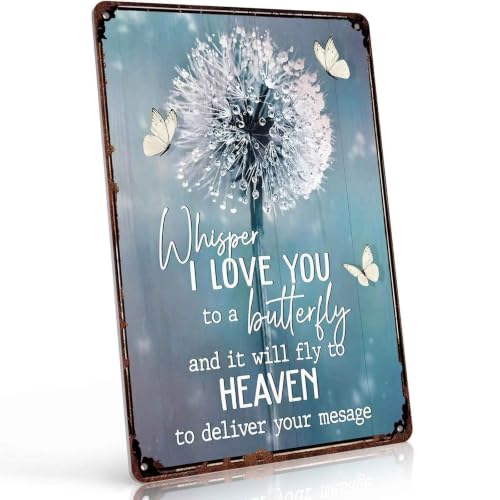 Whisper I Love You To A Butterfly Printed Aluminum Metal Sign, 8X12, Dandelion Butterfly Wall Decor, In Loving Memory Of Loved One Wall Art, For Home, Cemetery, Memorial Gift, Sympathy Gift
