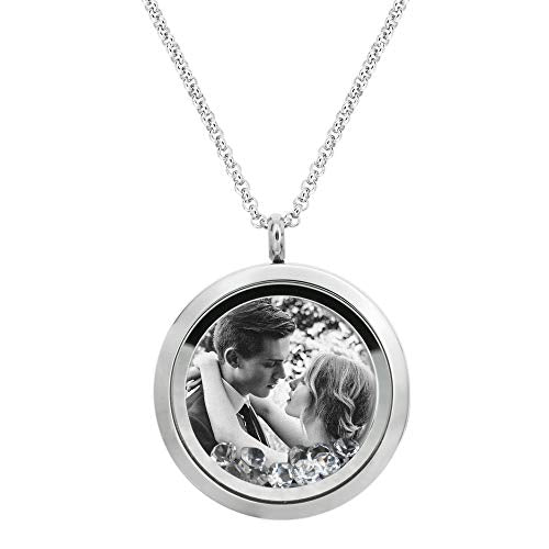Laser Engraved Personalized Photo & Text Message Floating Locket Crystals Necklace Pendant Handmade Love Note Anniversary Wedding Birthday Gift - style: Clear - Photo Engraving