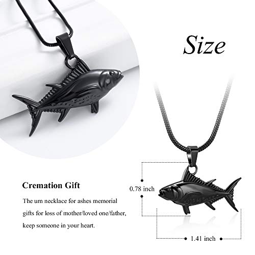 Imrsanl Fish Urn Necklaces Cremation Jewelry for Ashes | For Men Women, Funeral Keepsake, Memorial Human Pets Ashes Pendant - color: Black