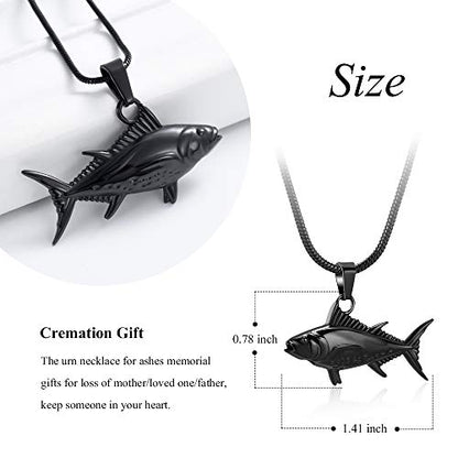Imrsanl Fish Urn Necklaces Cremation Jewelry for Ashes | For Men Women, Funeral Keepsake, Memorial Human Pets Ashes Pendant - color: Black