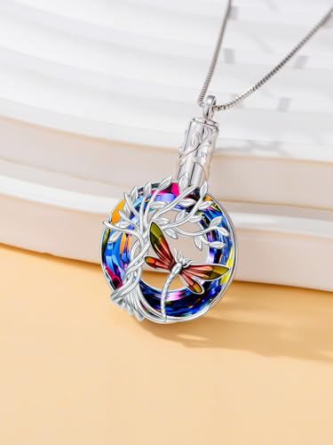 TOUPOP Butterfly Necklace for Women 925 Sterling Silver Tree of Life Butterflies Dragonfly Hummingbird Pendant Necklaces Crystal Jewelry Anniversary Christmas Birthday Gift for Her - color: Dragonfly Red - Urn