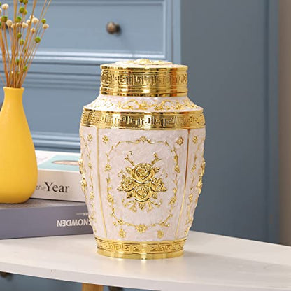 Urn for Human Ashes Adult Female - Rose Flower Cremation Urn Mom - Funeral Urn for Women Made of Zinc Alloy - Hold 200 Cubic inches of Ashes (Large Gold) - color: Large Gold