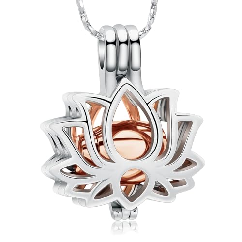 Imrsanl Cremation Jewelry for Ashes - Lotus Flower Ashes Pendant Necklace with Mini Keepsake Urn Memorial Ash Jewelry - color: Z-Silver Rose Gold