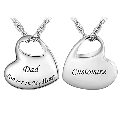 abooxiu Heart Urn Necklaces for Ashes Cremation Necklace for Ashes for Family Stainless Steel Cremation Jewelry - Forever in My Heart - color: Silver-Engraving