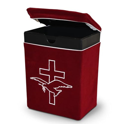 Velvet Urn Bag with TSA Approved Cremation Container | Holds Cremated Ashes of Human Adult | for Use in a Niche or Ground Burial | Fits the Crowne Burial Urn Vault (Burgundy with Cross and Dove) - color: Burgundy With Cross and Dove